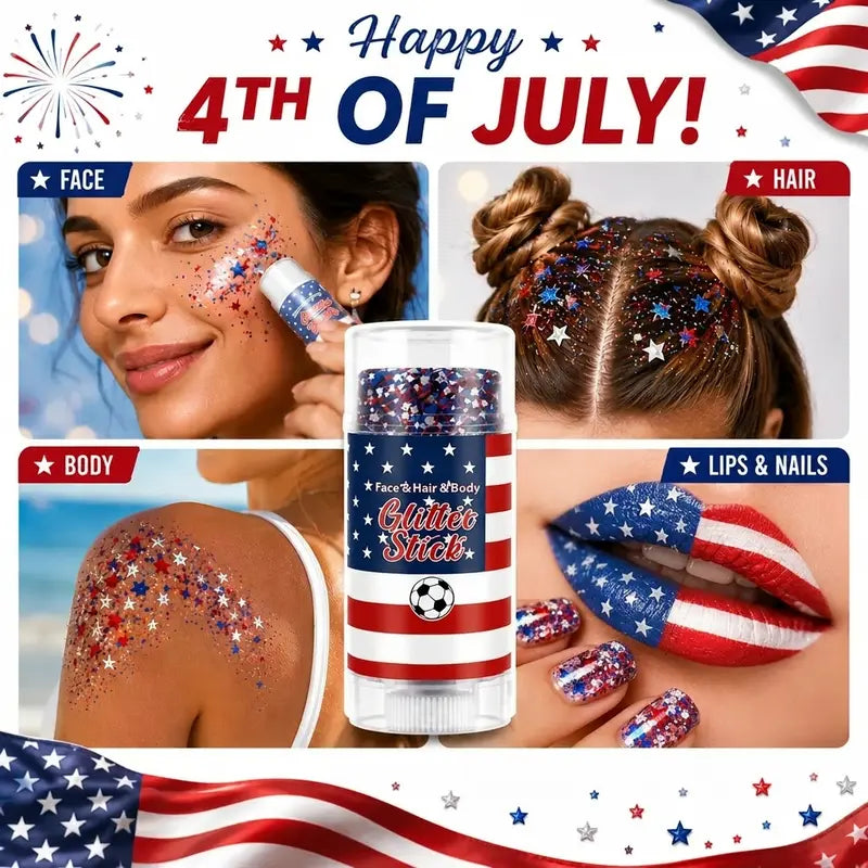 🔥LAST DAY 70% OFF 4th of July Glitter Stick - Red White Blue Patriotic Sparkle Gel for Face Hair & Body