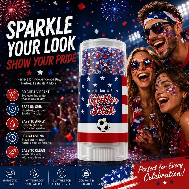 🔥LAST DAY 70% OFF 4th of July Glitter Stick - Red White Blue Patriotic Sparkle Gel for Face Hair & Body