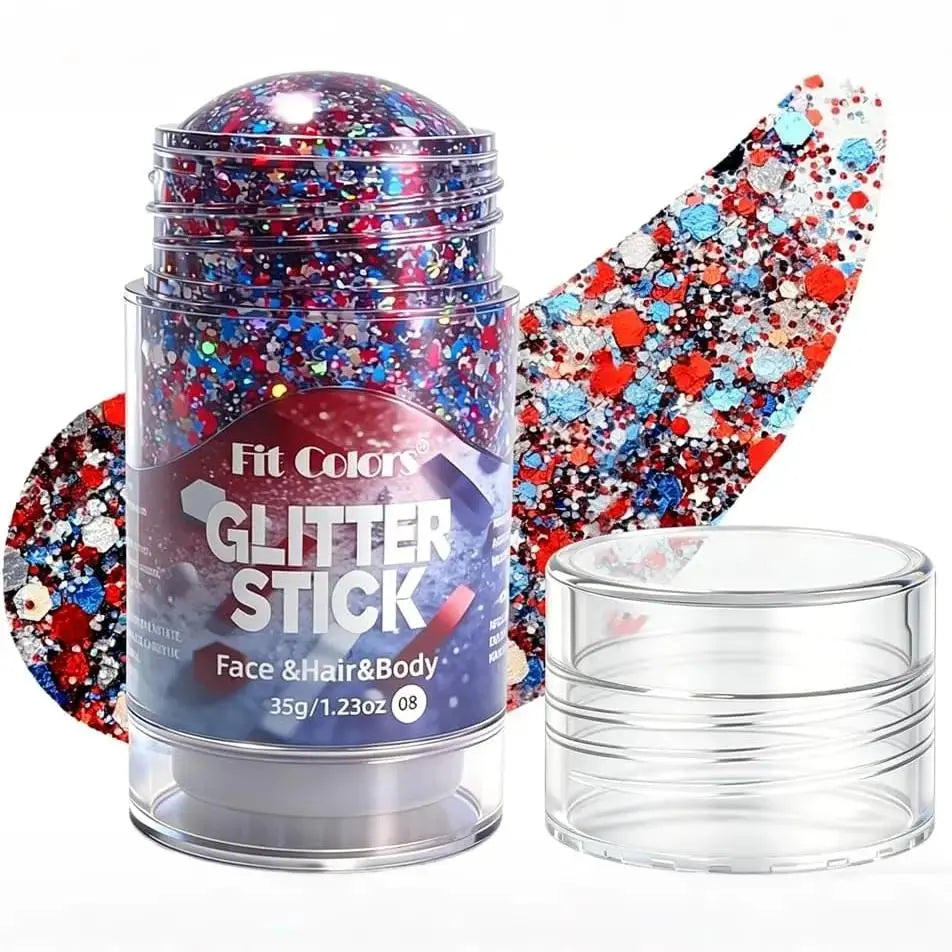 🔥LAST DAY 70% OFF 4th of July Glitter Stick - Red White Blue Patriotic Sparkle Gel for Face Hair & Body