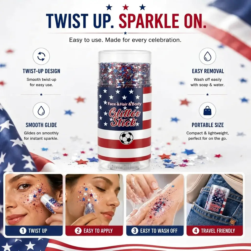 🔥LAST DAY 70% OFF 4th of July Glitter Stick - Red White Blue Patriotic Sparkle Gel for Face Hair & Body