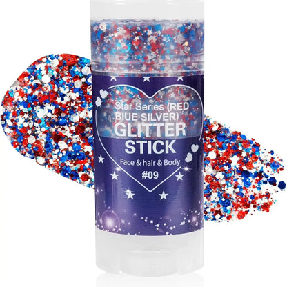🔥LAST DAY 70% OFF 4th of July Glitter Stick - Red White Blue Patriotic Sparkle Gel for Face Hair & Body